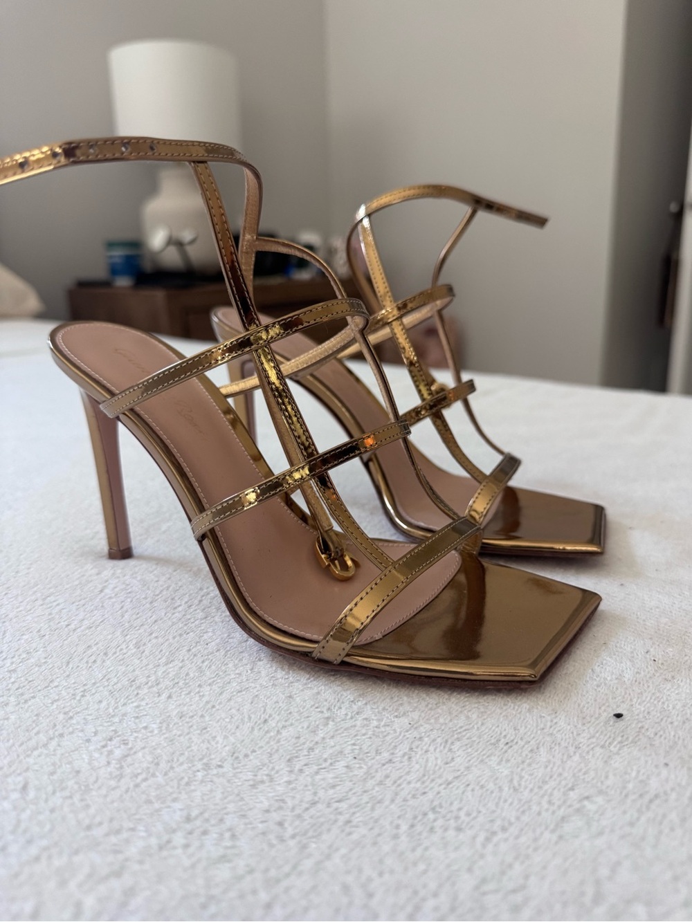 Gianvito Rossi Metallic Gold Strappy Stiletto Sandals